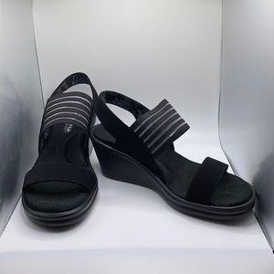 NIB Skechers Black Rumblers SCI-FI Wedge Sandals with Memory Foam sz 7